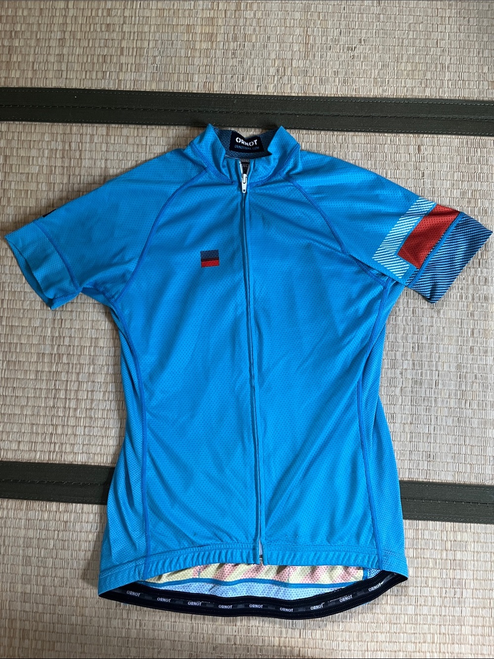 Ornot Women's Blue Short Sleeve Cycling Jersey with Red Accent